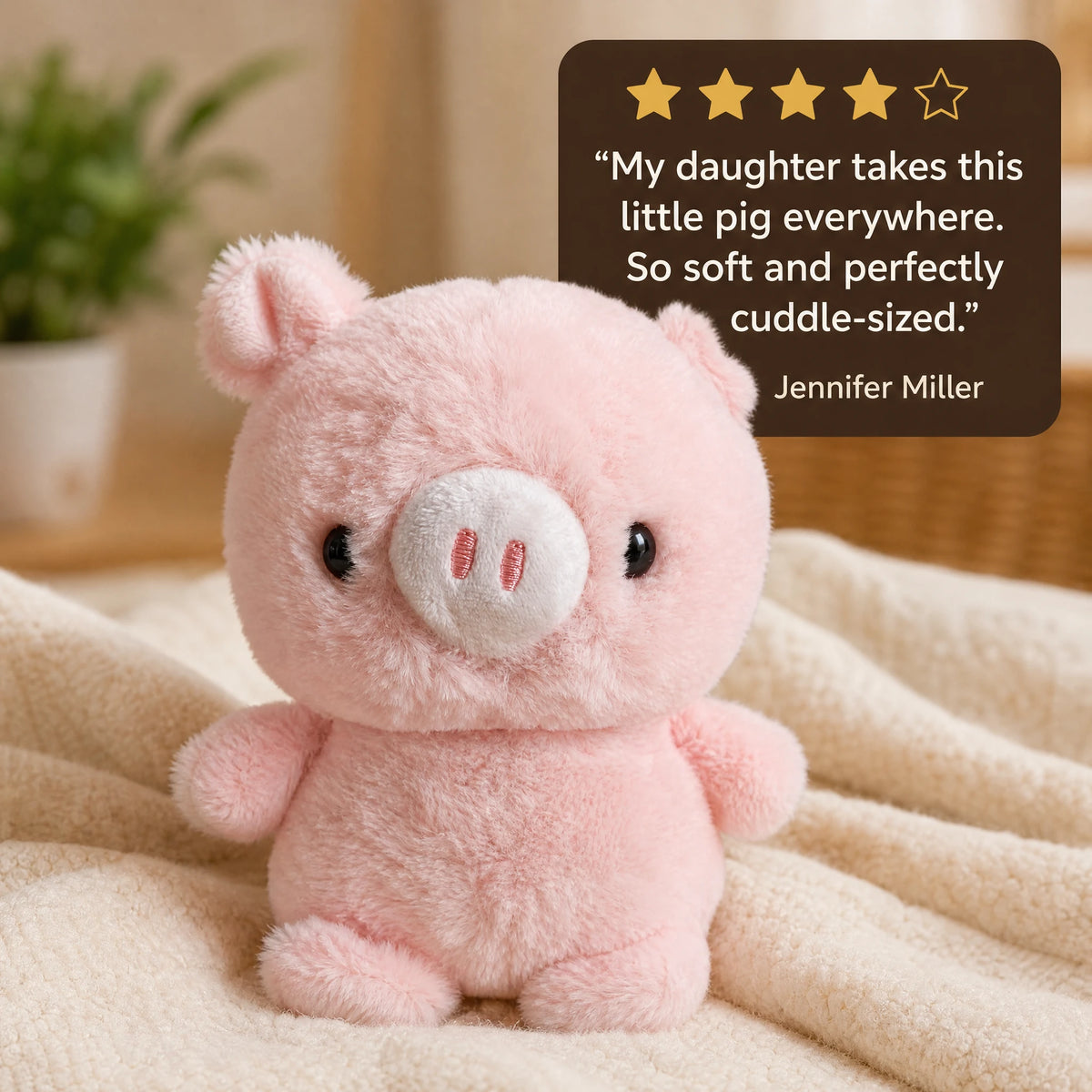 Pig Plush, Soft Pink Stuffed Animal with Embroidered Snout - Image témoignage