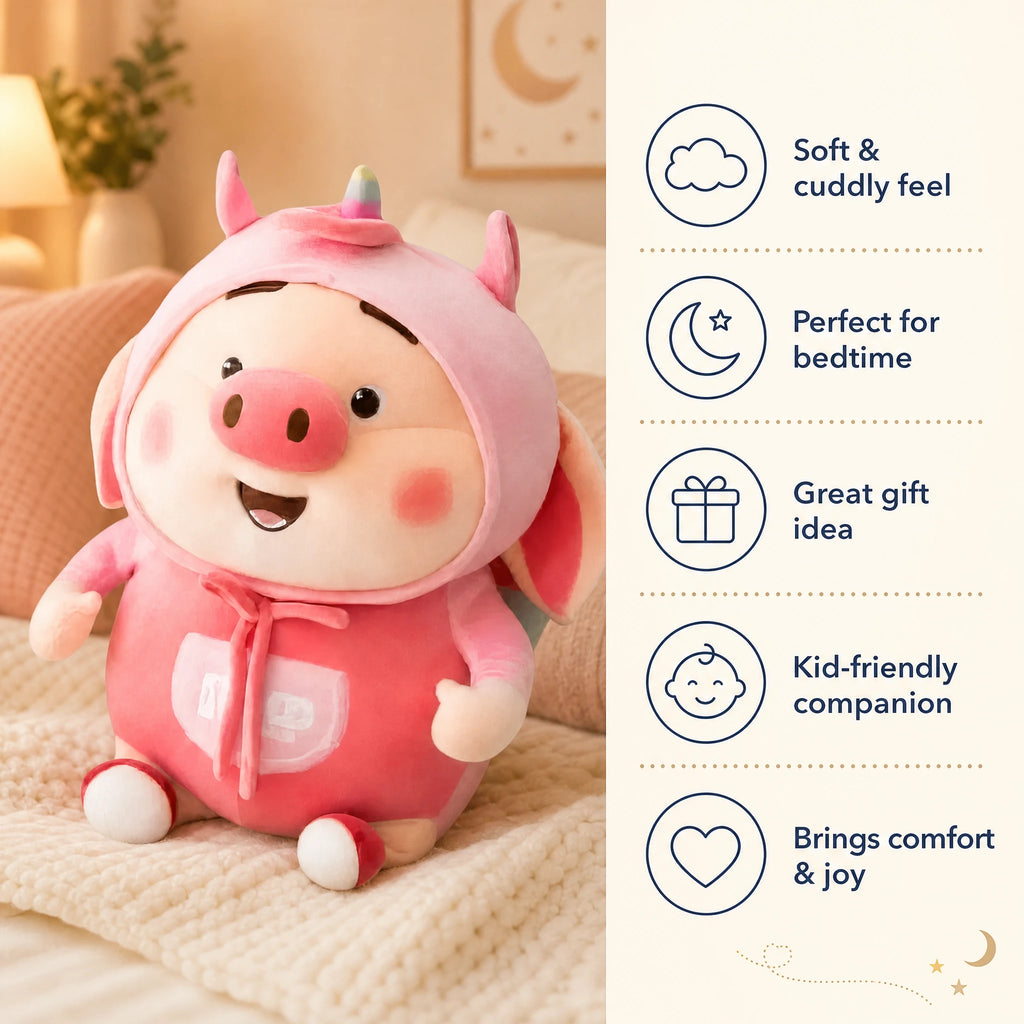 Pig Plush Toy Pink Kawaii with Hood and Ears - Bénéfices produit