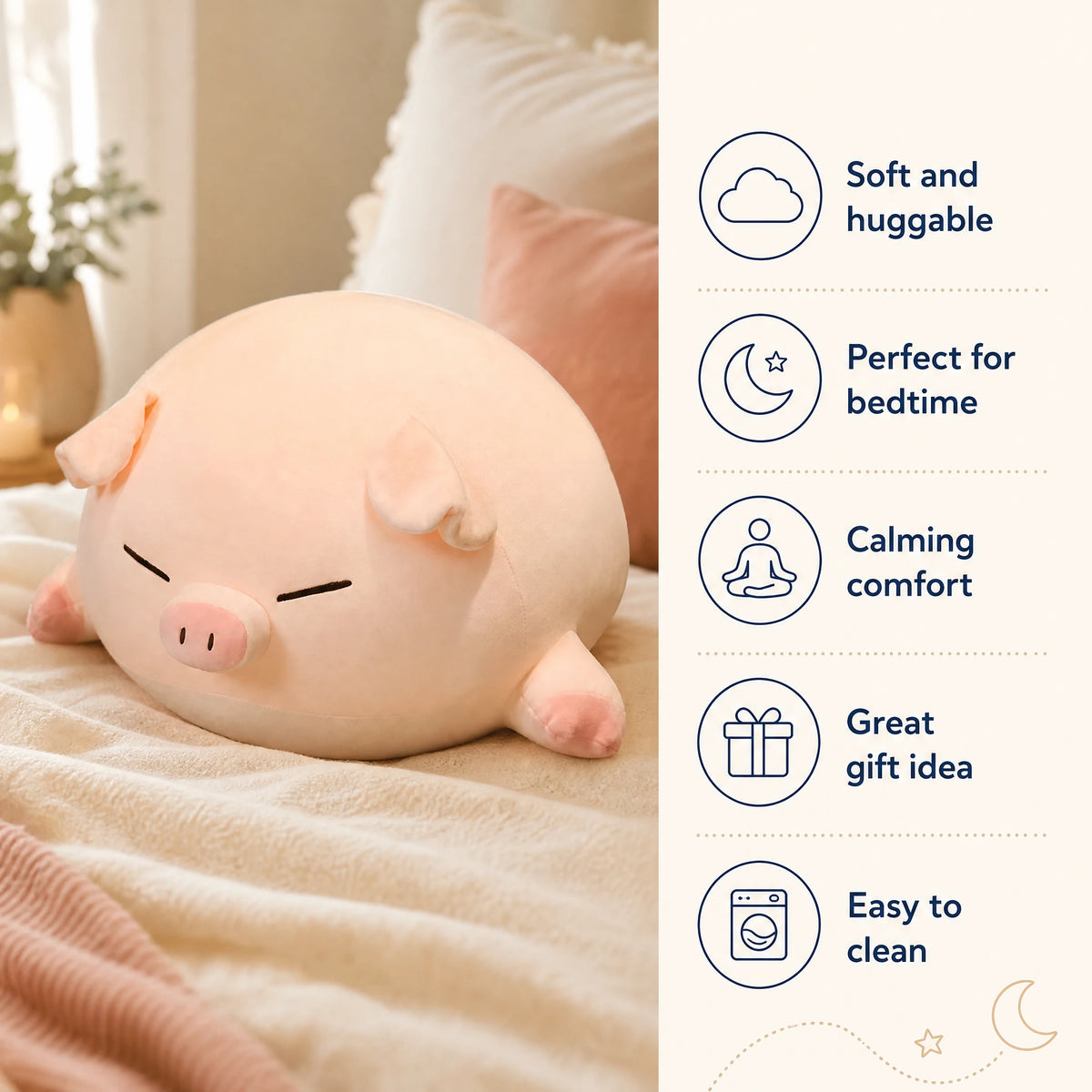 Pig Plush Toy with Soft Cotton Fill and Sleepy Expression - Bénéfices produit