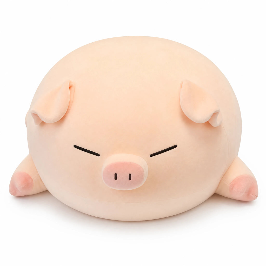 Pig Plush Toy with Soft Cotton Fill and Sleepy Expression - Fond blanc