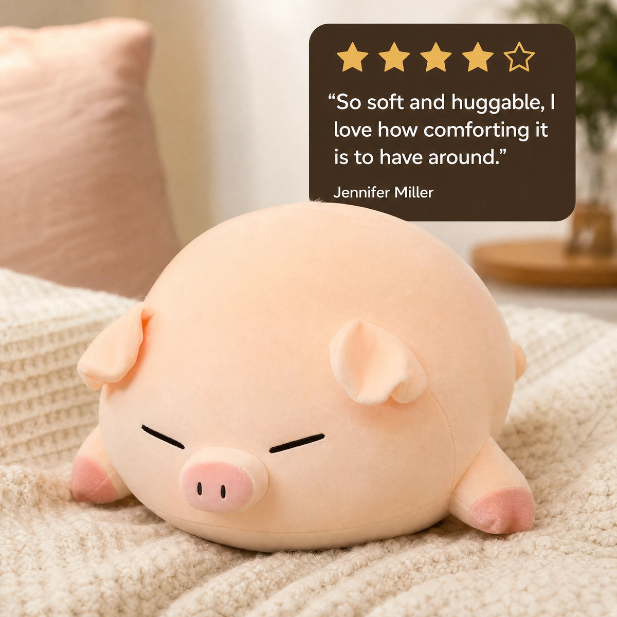 Pig Plush Toy with Soft Cotton Fill and Sleepy Expression - Image témoignage