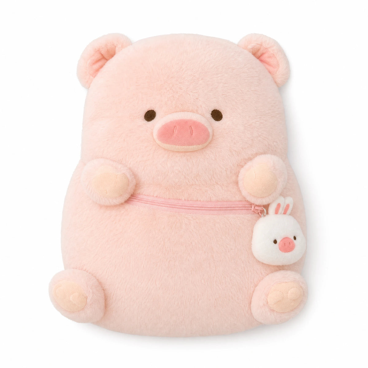 Pig Plush with Removable Side Bag and Baby Companion - Fond blanc