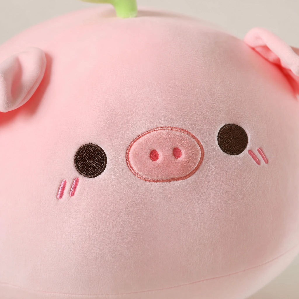 Pig Plush with Sprout or Flower - Round Kawaii Design - Détail matière