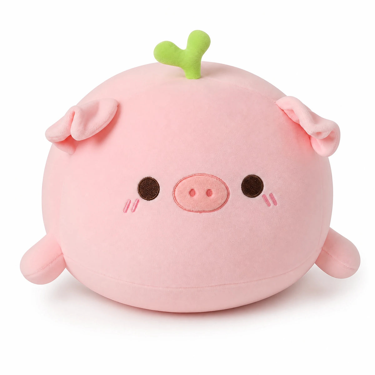 Pig Plush with Sprout or Flower - Round Kawaii Design - Fond blanc