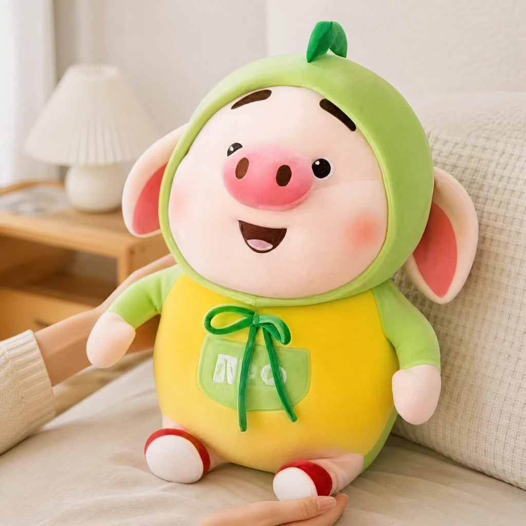 Pig Stuffed Animal in Green Hood and Yellow Outfit - Utilisation du produit