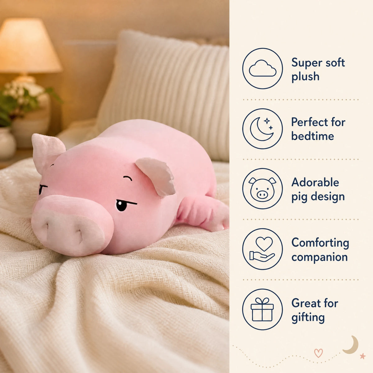 Pig Stuffed Animal in Lying Down Position with Blanket - Bénéfices produit