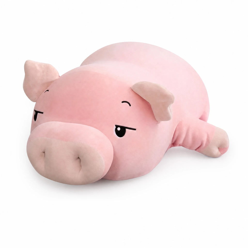 Pig Stuffed Animal in Lying Down Position with Blanket - Fond blanc