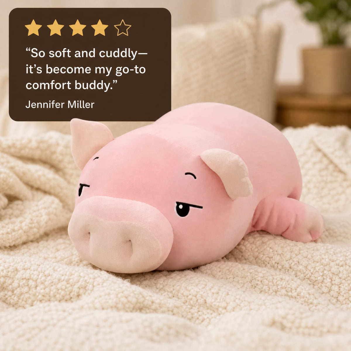 Pig Stuffed Animal in Lying Down Position with Blanket - Image témoignage