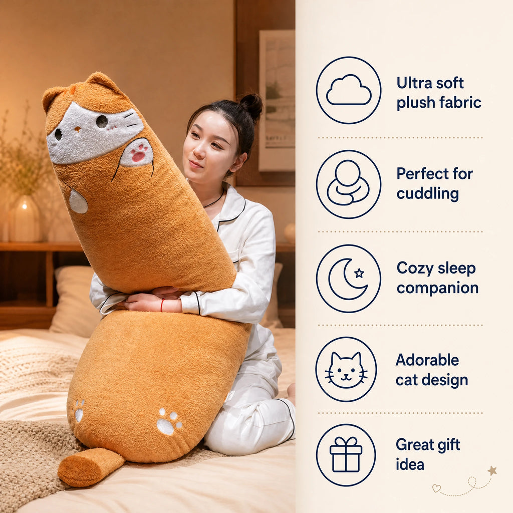 Pillow Cat Plush with Long Body and Soft Cuddle Design - Bénéfices produit