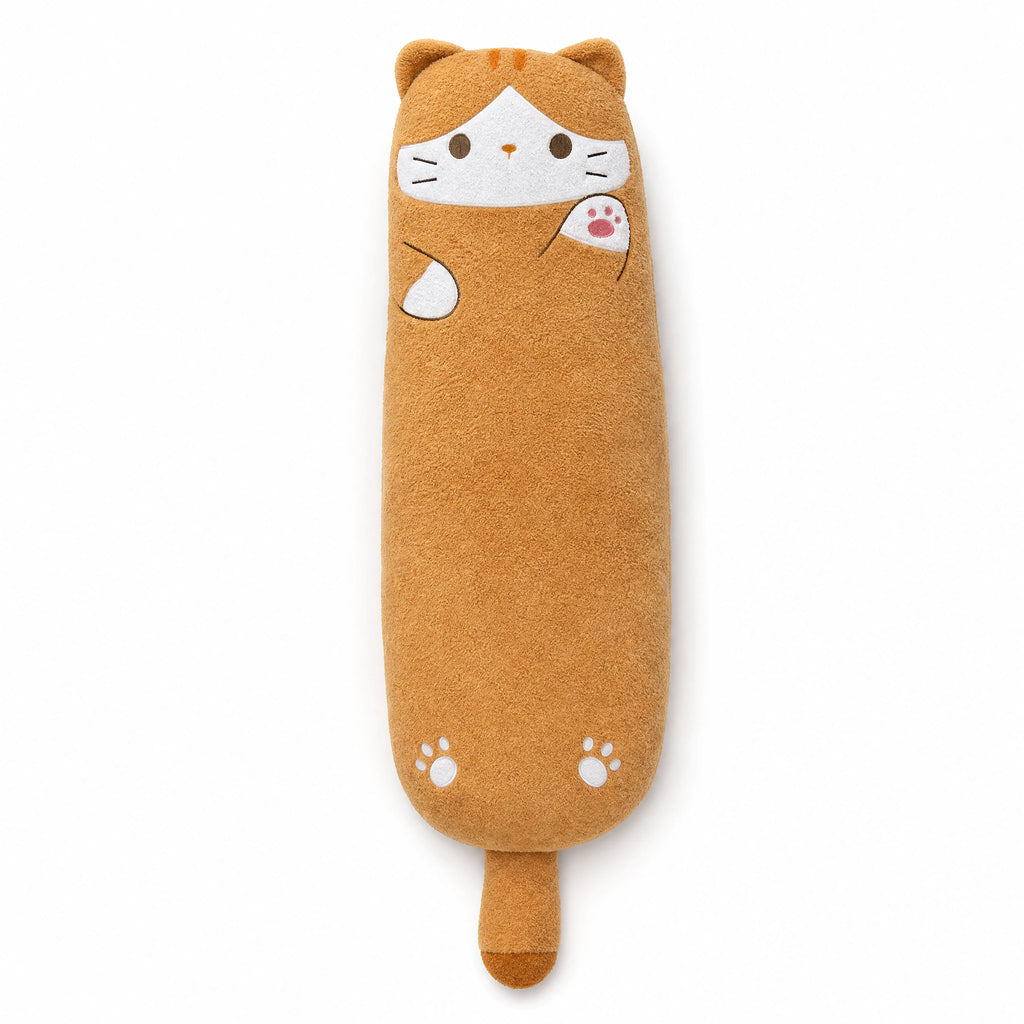 Pillow Cat Plush with Long Body and Soft Cuddle Design - Fond blanc