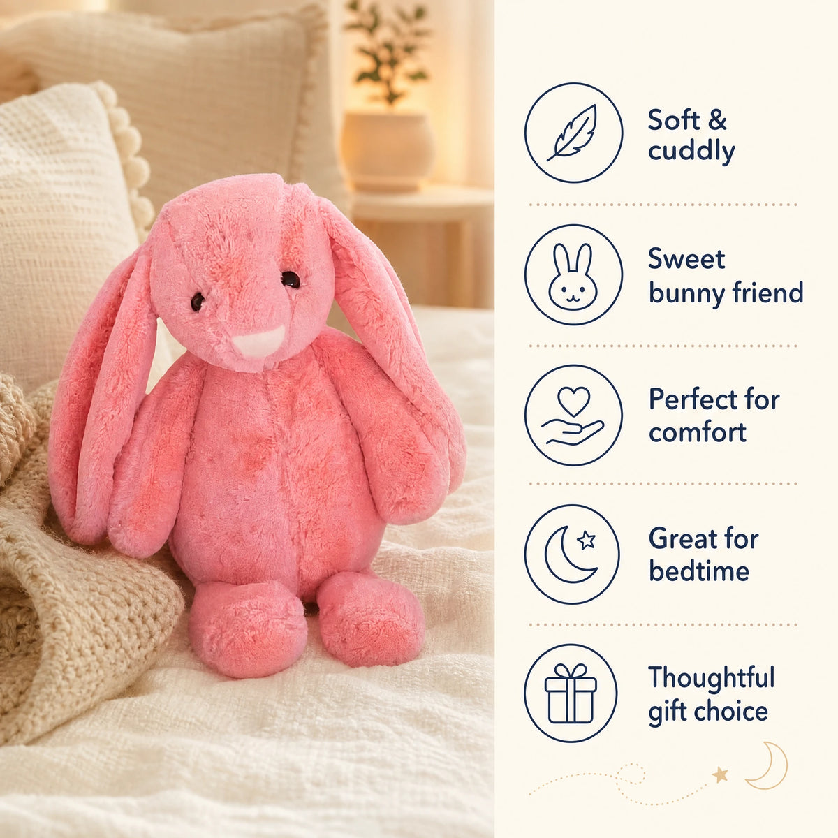 Pink Bunny Plush with Long Floppy Ears - Bénéfices produit