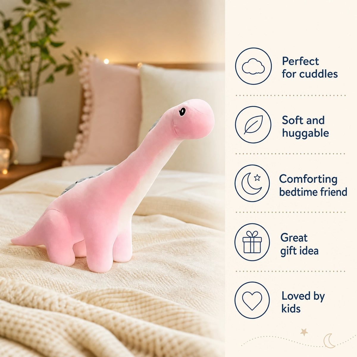 Pink Dinosaur Plush with Long Neck and Soft Cotton Body - Bénéfices produit