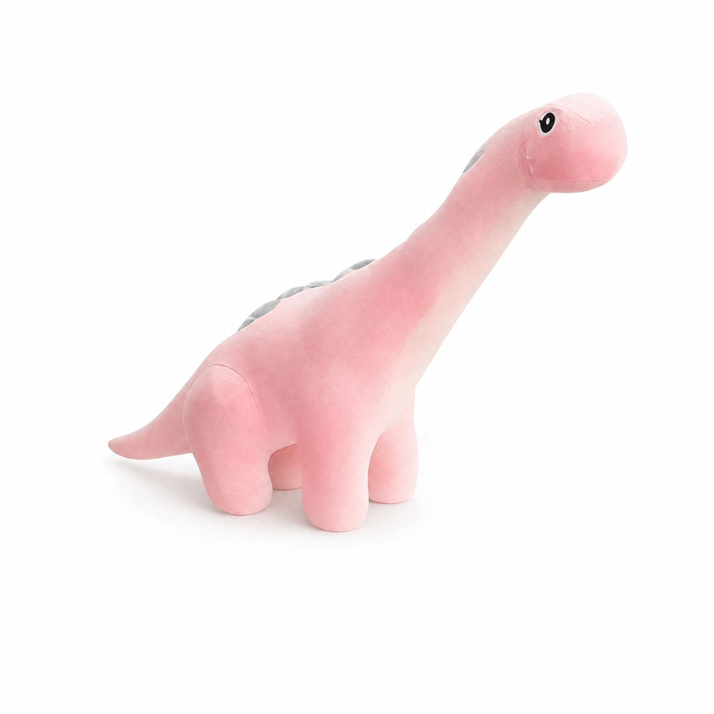 Pink Dinosaur Plush with Long Neck and Soft Cotton Body - Fond blanc