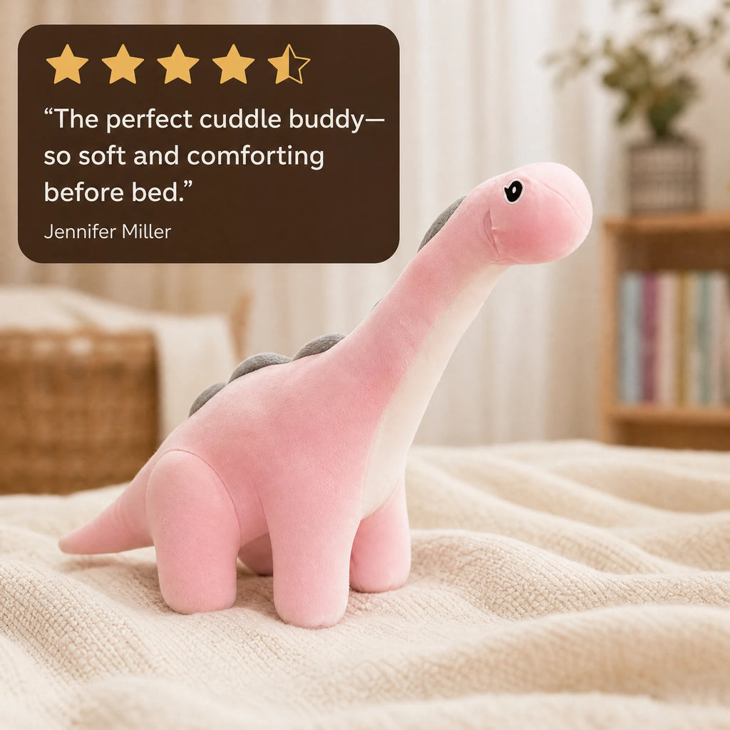 Pink Dinosaur Plush with Long Neck and Soft Cotton Body - Image témoignage