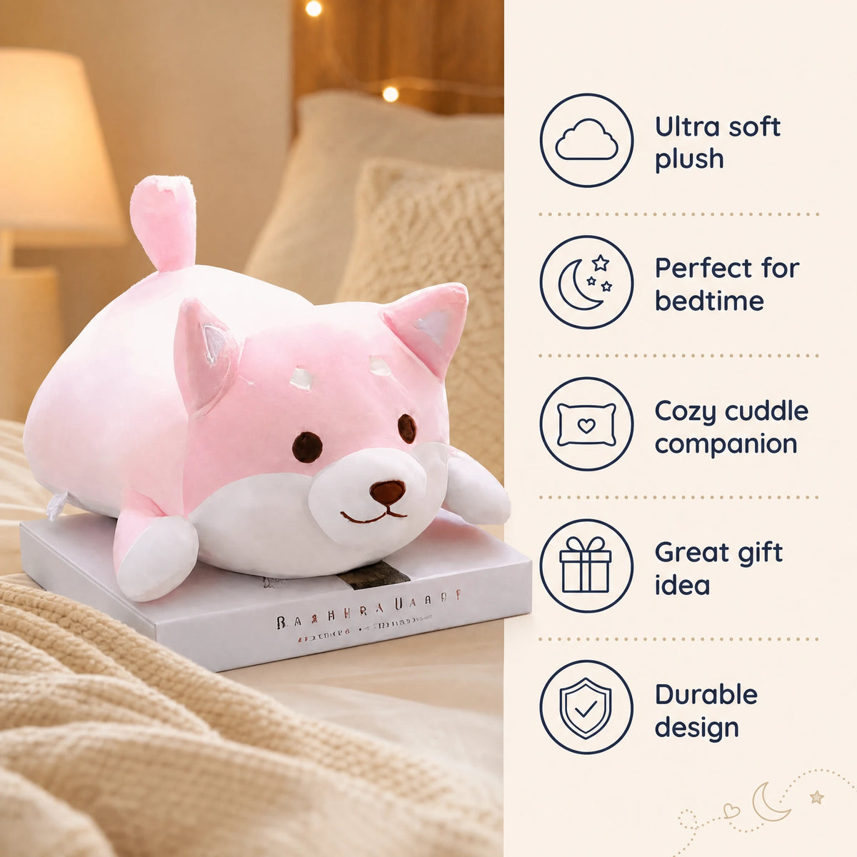Pink Dog Plush with Soft Round Body and Cute Face - Bénéfices produit