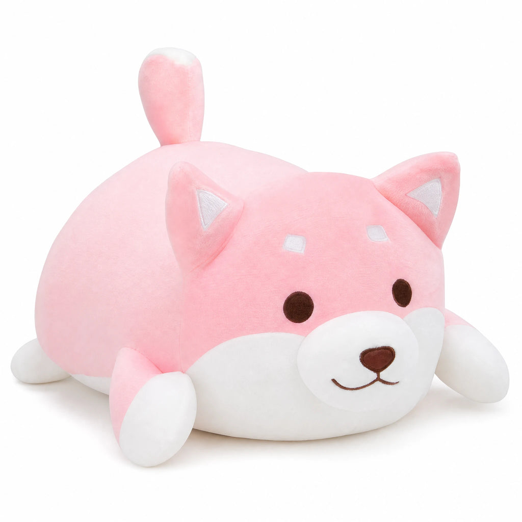 Pink Dog Plush with Soft Round Body and Cute Face - Fond blanc
