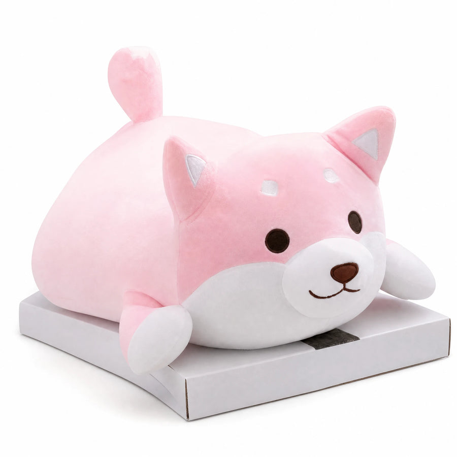 Pink Dog Plush with Soft Round Body and Cute Face - Fond blanc, autre angle