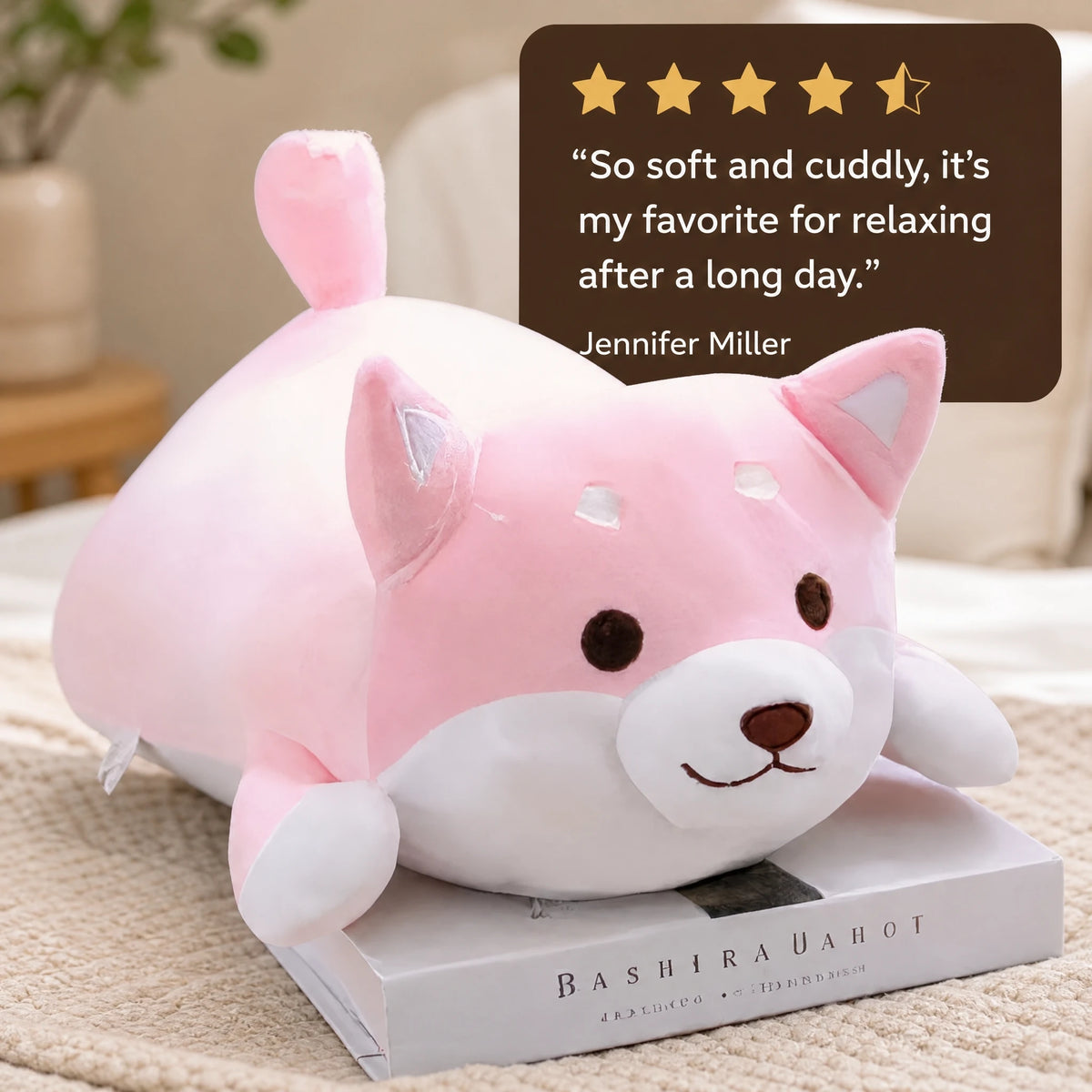 Pink Dog Plush with Soft Round Body and Cute Face - Image témoignage