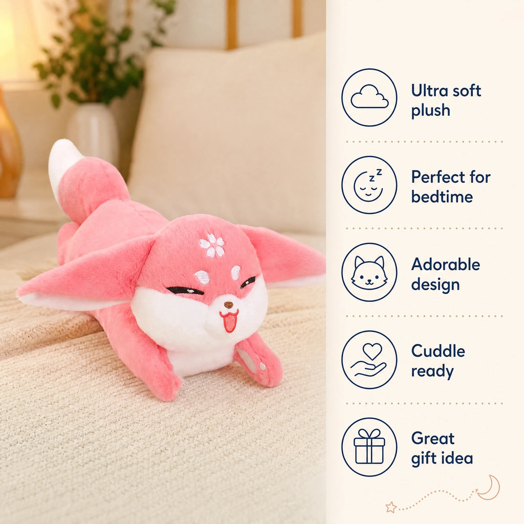 Pink Fox Plush with Cherry Blossom Embroidery - Bénéfices produit