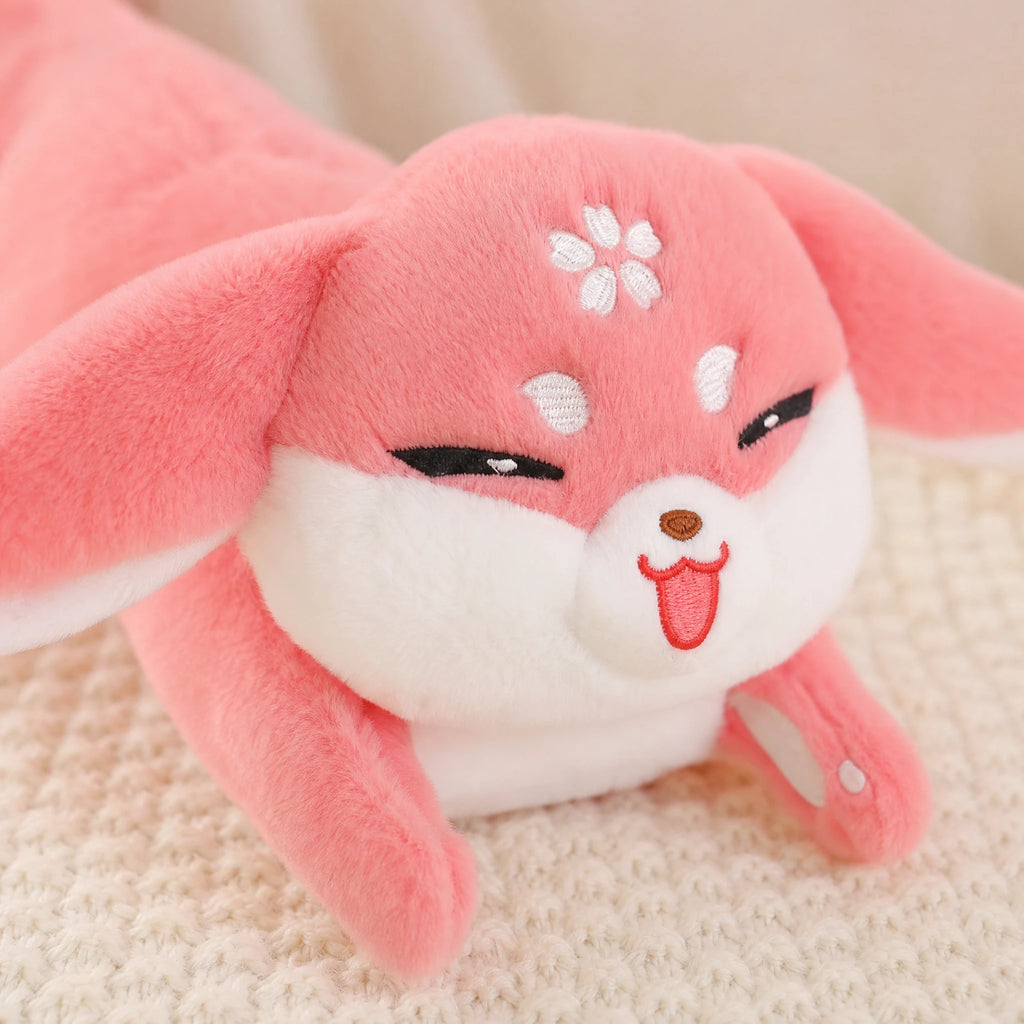 Pink Fox Plush with Cherry Blossom Embroidery - Détail matière