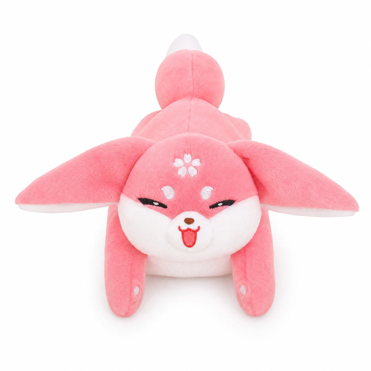 Pink Fox Plush with Cherry Blossom Embroidery - Fond blanc