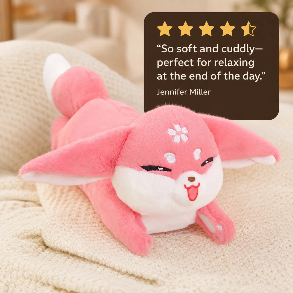 Pink Fox Plush with Cherry Blossom Embroidery - Image témoignage