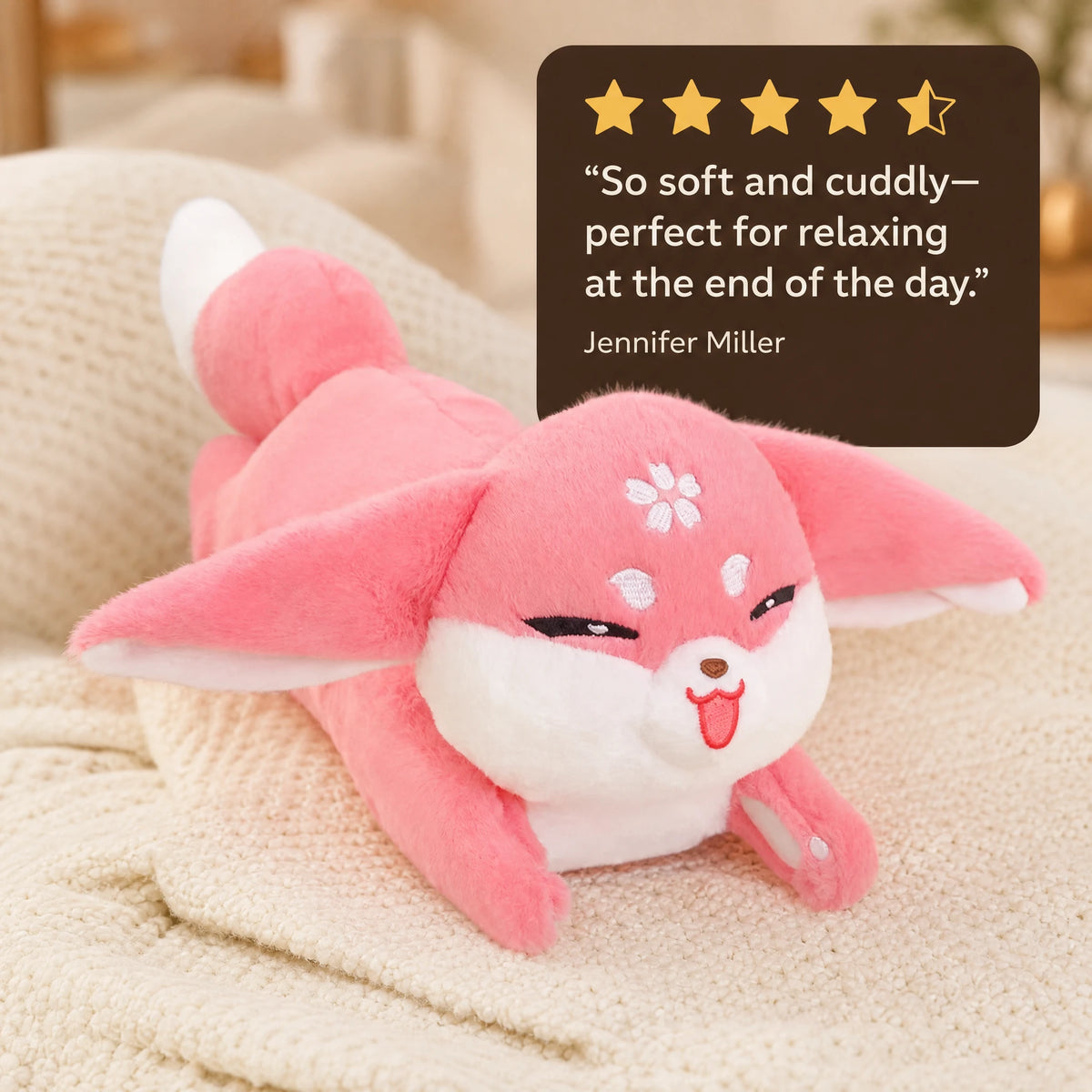 Pink Fox Plush with Cherry Blossom Embroidery - Image témoignage