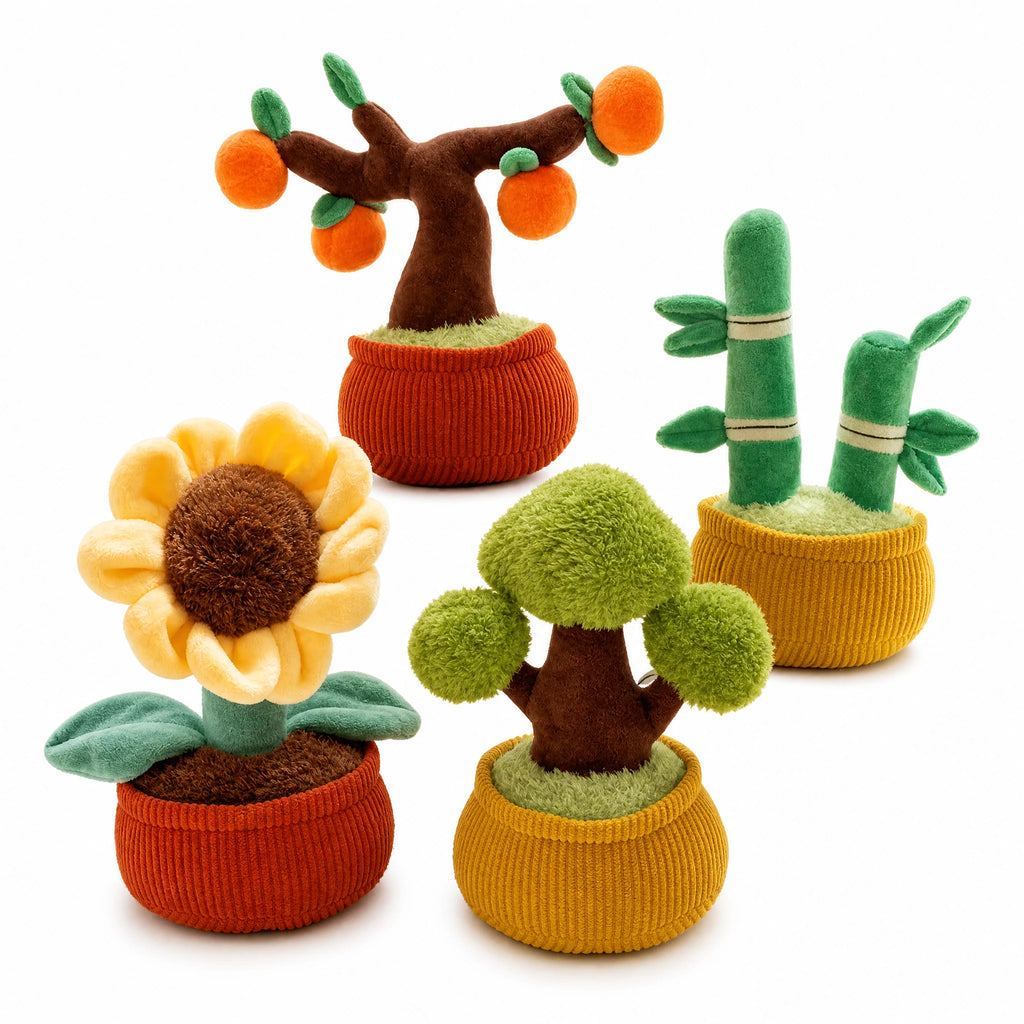 Plant Plush Toy with Corduroy Pot and Soft Textures - Fond blanc