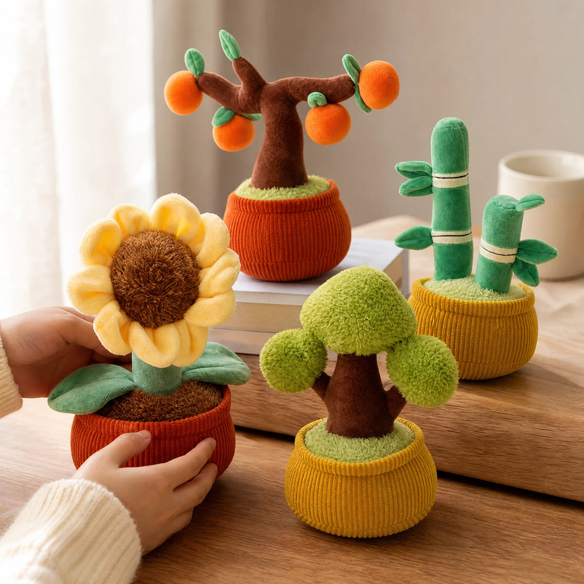 Plant Plush Toy with Corduroy Pot and Soft Textures - Utilisation du produit