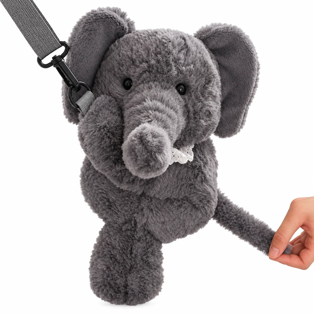 Plush Crossbody Bag with Adorable Animal Design - Elephant