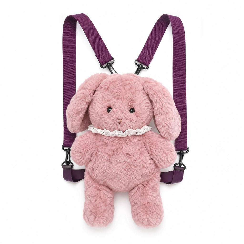 Plush Crossbody Bag with Adorable Animal Design - Fond blanc