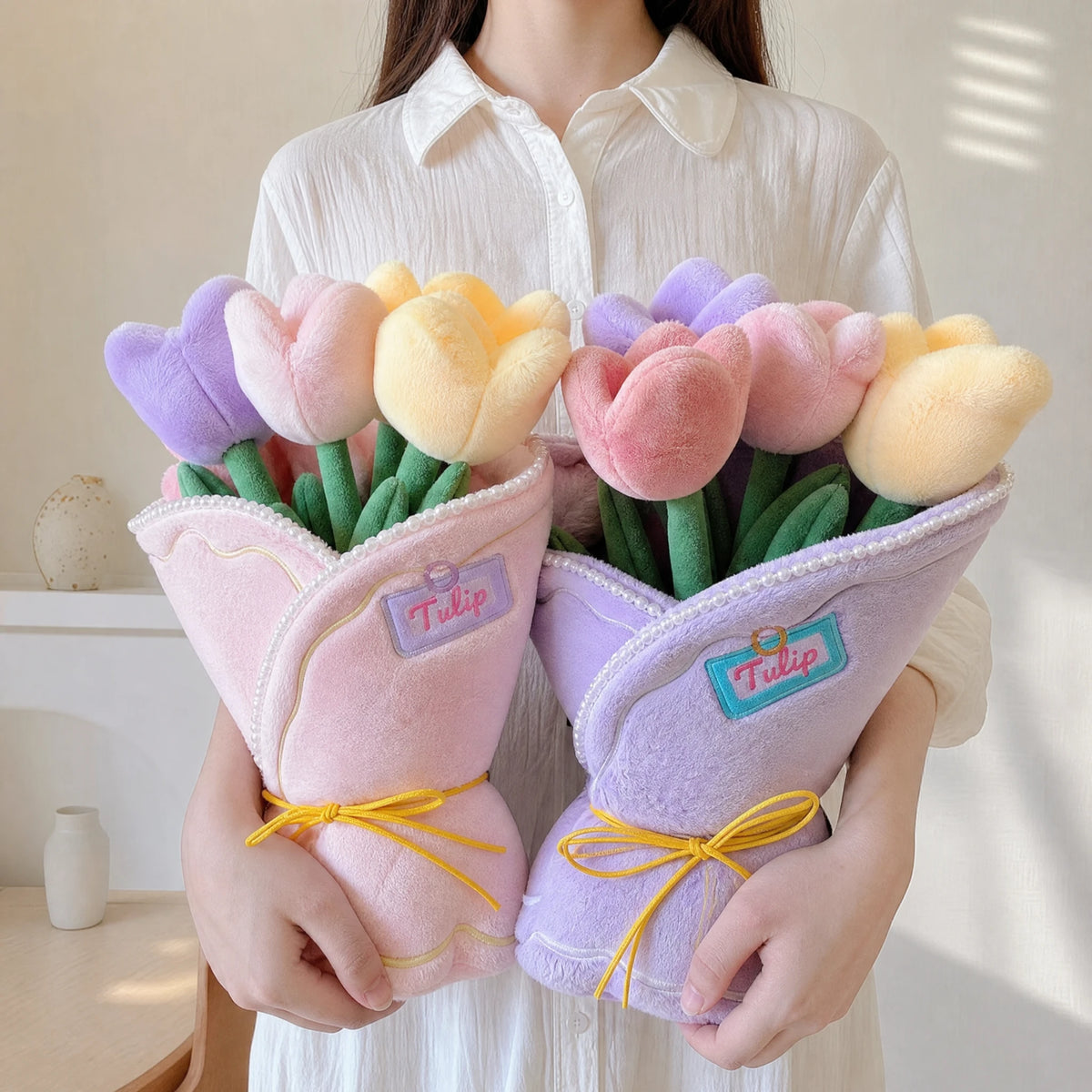 Plush Flower Bouquet with Pastel Tulips in Pink or Lilac - Utilisation du produit