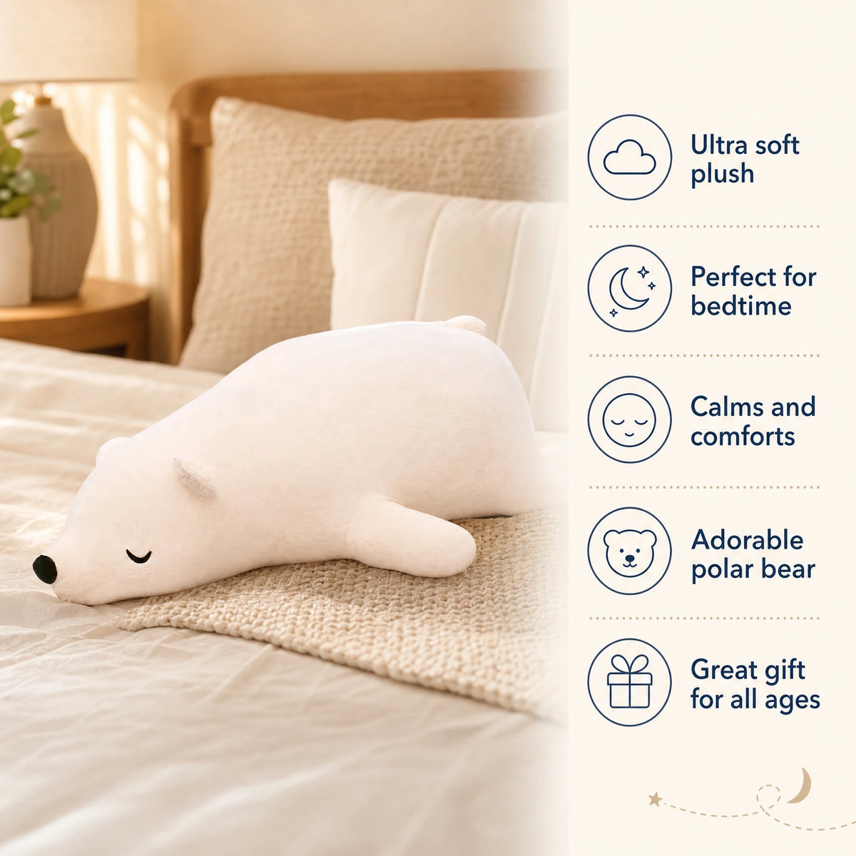 Polar Bear Plush in Sleeping Pose with Soft Cotton Fill - Bénéfices produit
