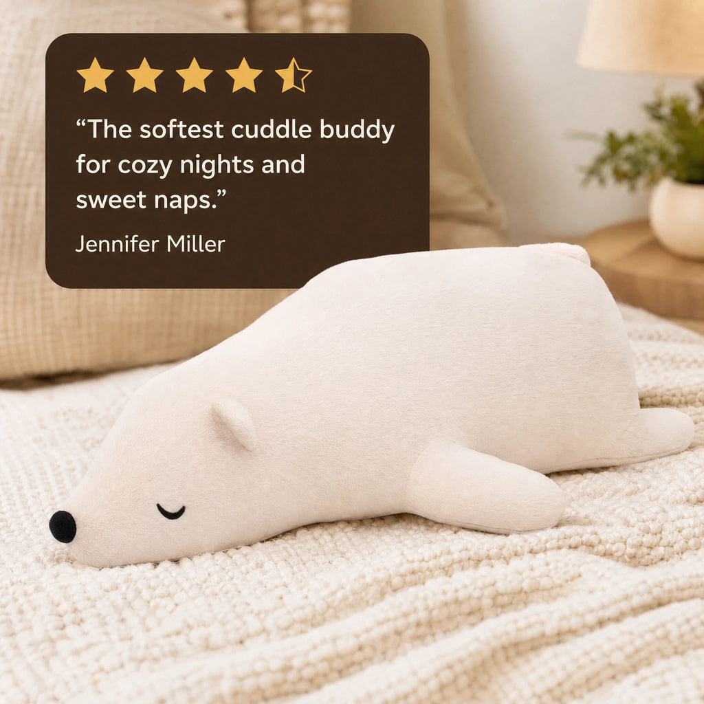 Polar Bear Plush in Sleeping Pose with Soft Cotton Fill - Image témoignage