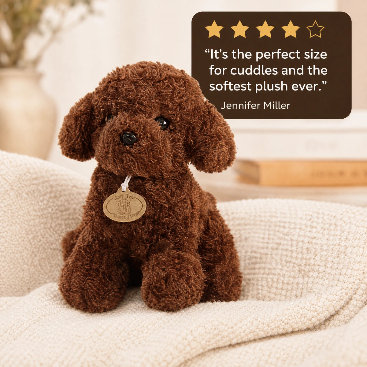 Poodle Plush Toy with Curly Brown Fur and Pendant - Image témoignage