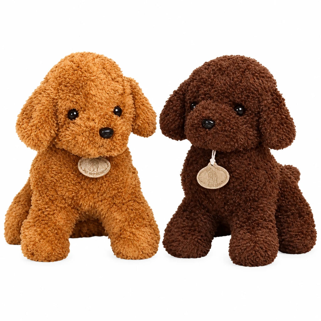 Poodle Plush Toy with Curly Soft Coat and Wooden Tag - 10in / 25cm · 7in / 18cm