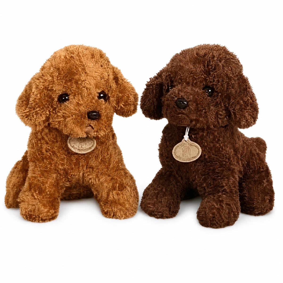 Poodle Plush Toy with Curly Soft Coat and Wooden Tag - Fond blanc