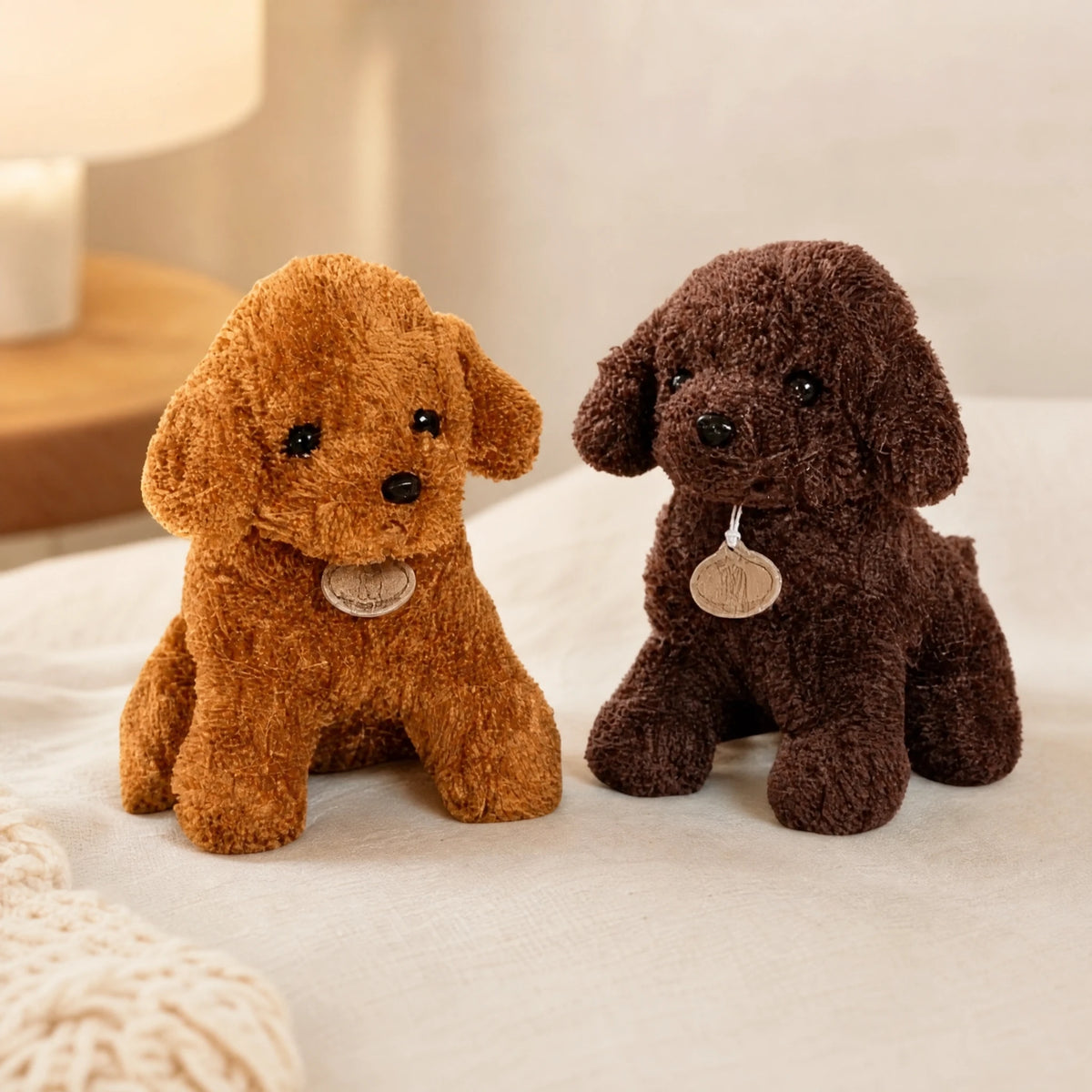 Poodle Plush Toy with Curly Soft Coat and Wooden Tag - Utilisation du produit