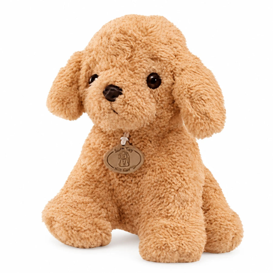 Poodle Plush with Curly Beige Fur and Sitting Pose - 10in / 25cm · 7in / 18cm