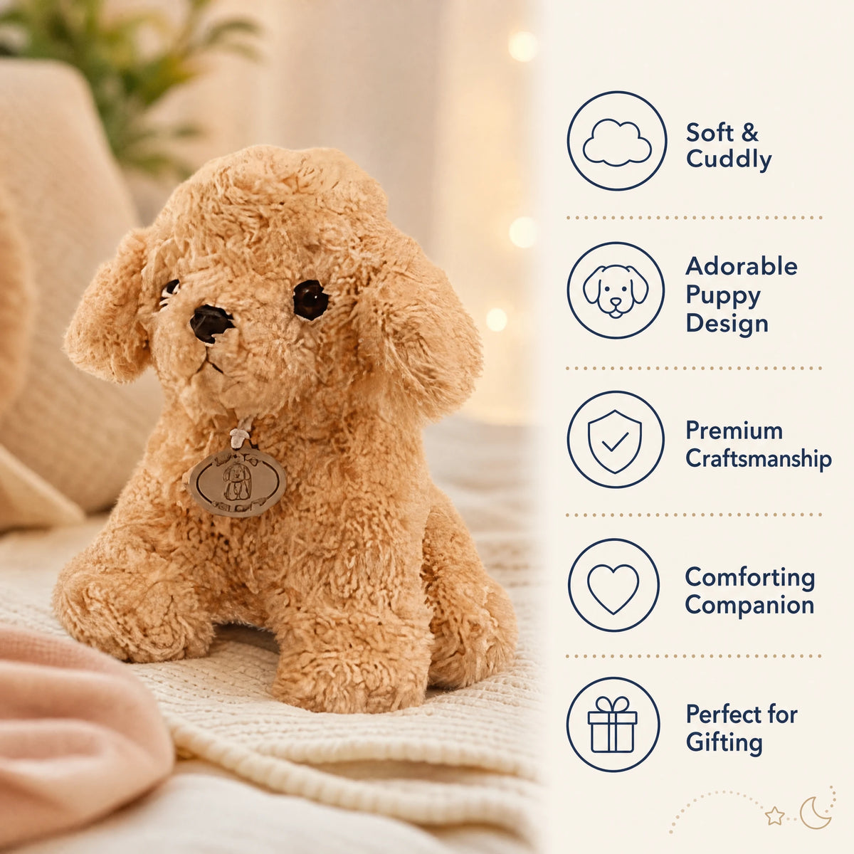 Poodle Plush with Curly Beige Fur and Sitting Pose - Bénéfices produit