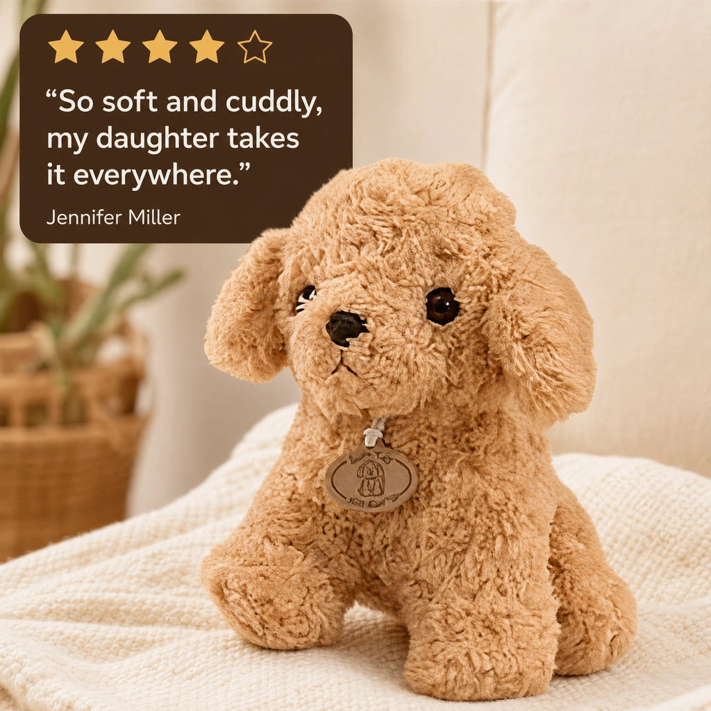 Poodle Plush with Curly Beige Fur and Sitting Pose - Image témoignage