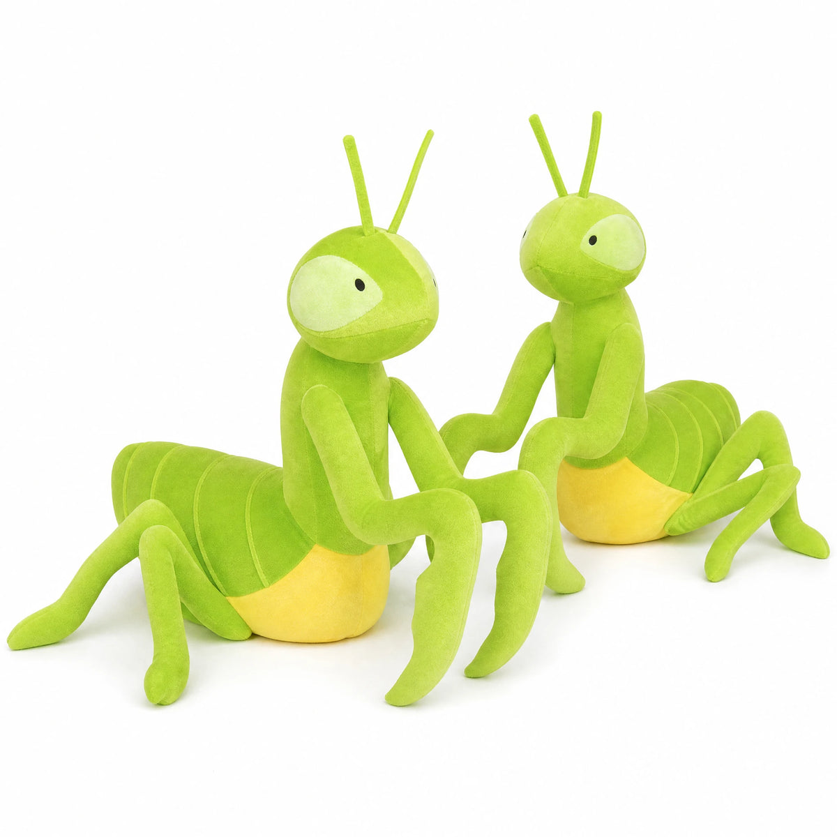 Praying Mantis Plush in Vibrant Green with Posable Limbs - Fond blanc