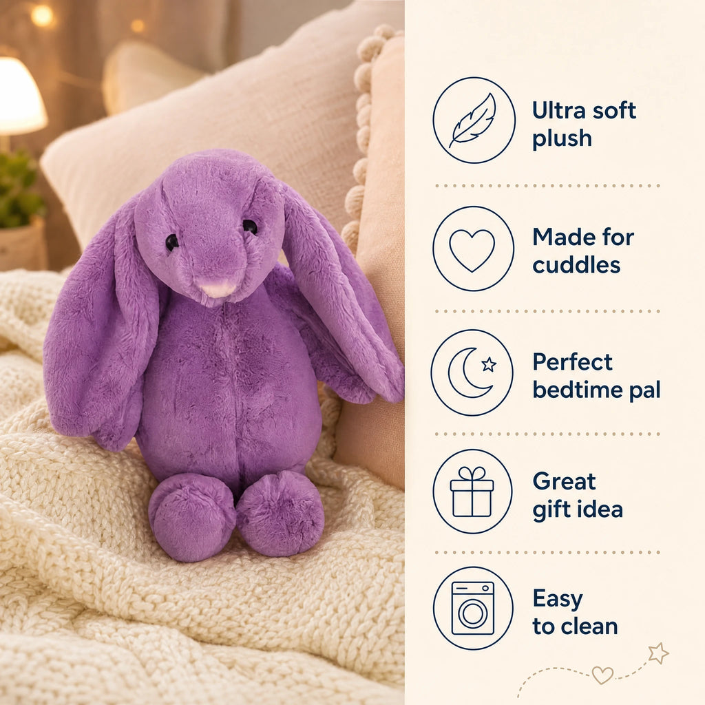Purple Bunny Plush with Floppy Ears and Kawaii Style - Bénéfices produit
