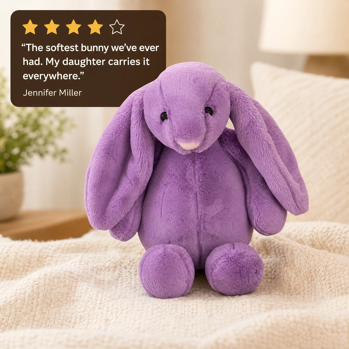 Purple Bunny Plush with Floppy Ears and Kawaii Style - Image témoignage