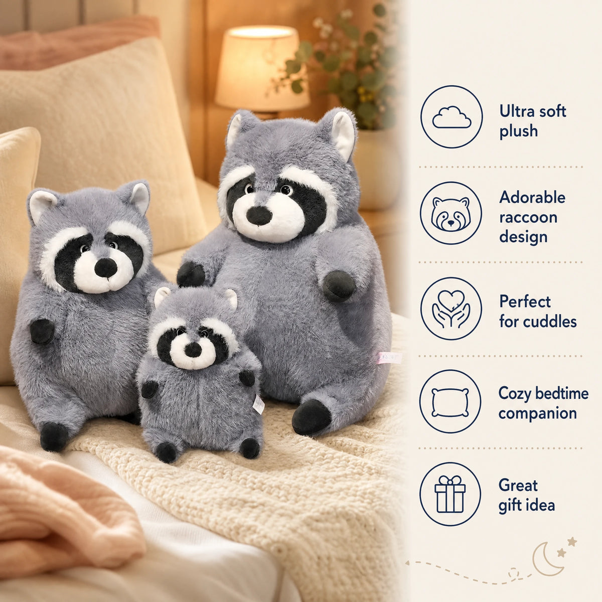 Raccoon Plush Toy in Chubby Round Design - Bénéfices produit