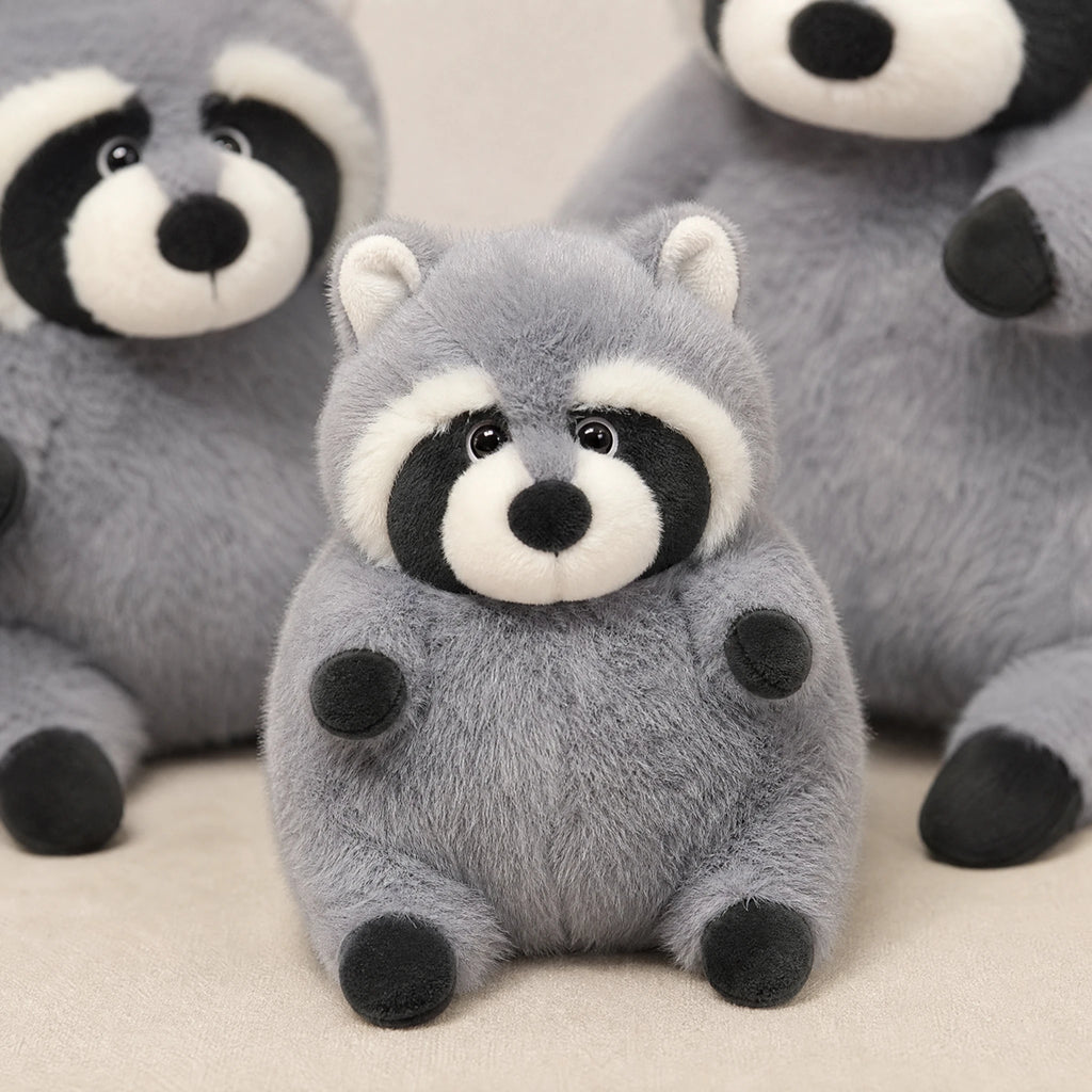 Raccoon Plush Toy in Chubby Round Design - Détail matière