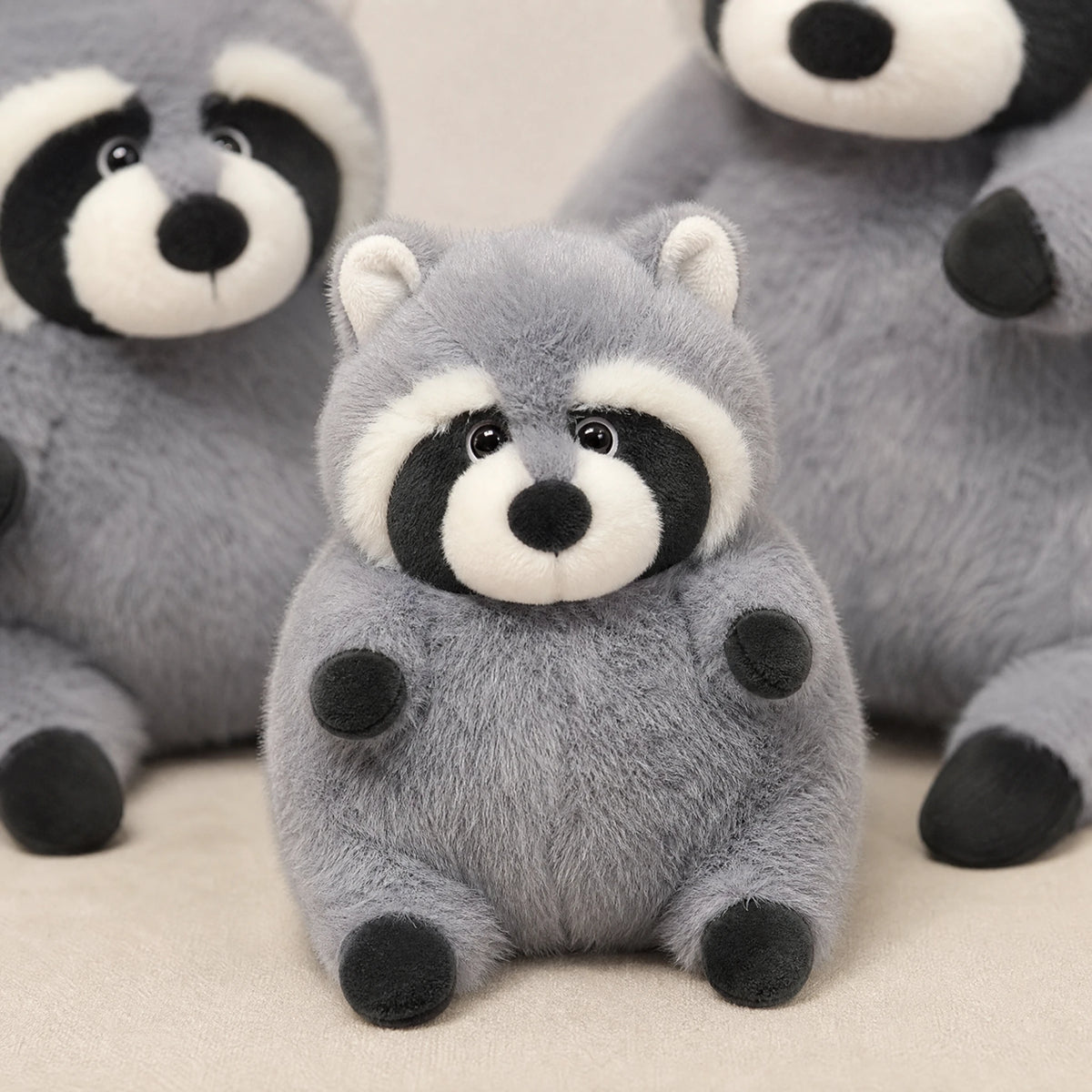 Raccoon Plush Toy in Chubby Round Design - Détail matière