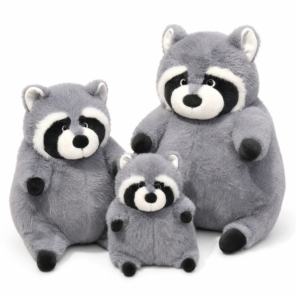 Raccoon Plush Toy in Chubby Round Design - Fond blanc