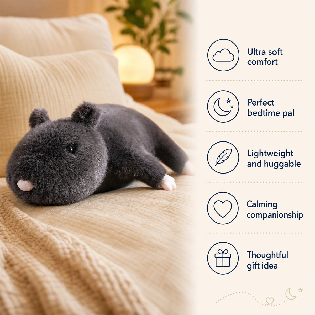 Rat Plush with Dark Gray Fur and Soft Texture - Bénéfices produit