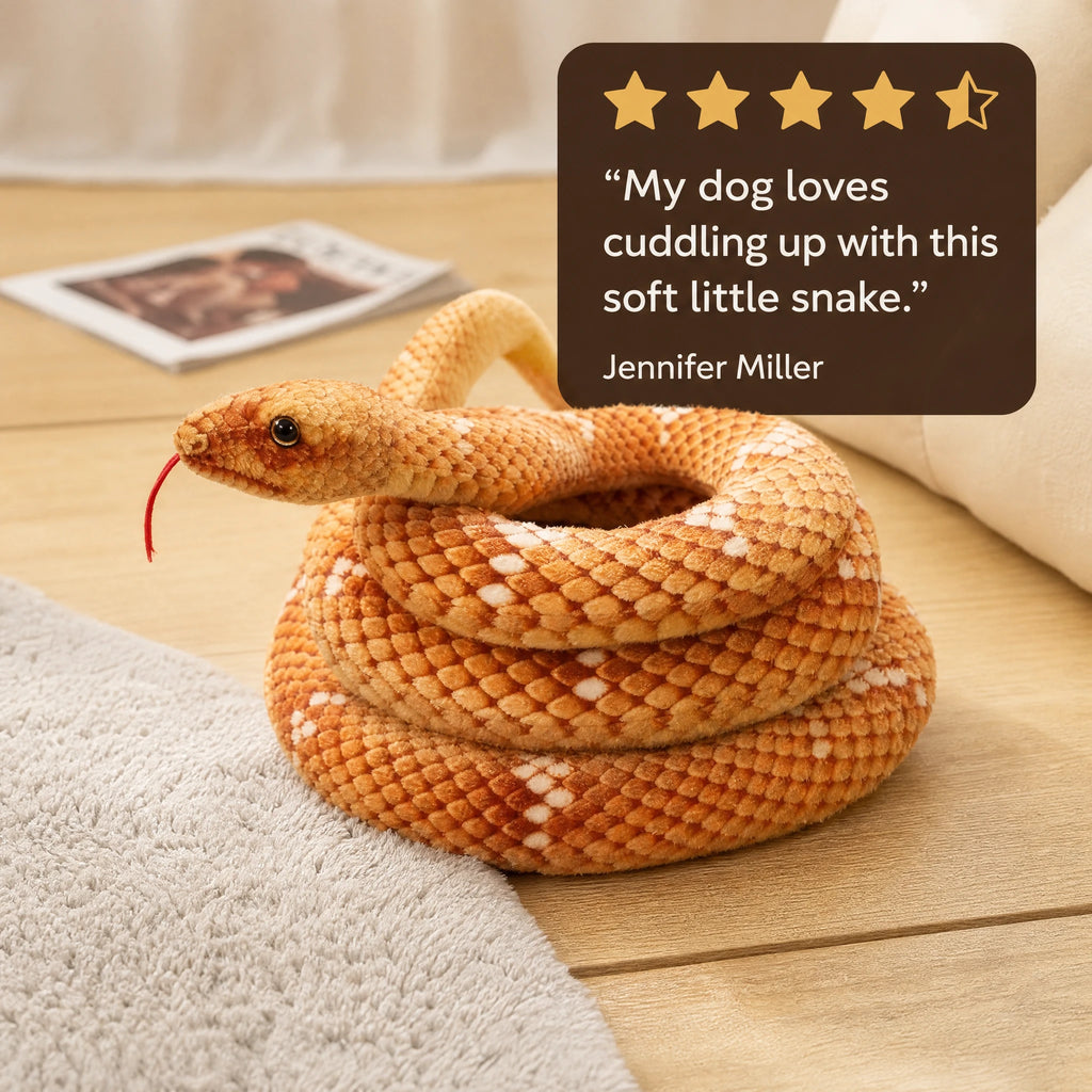 Realistic Snake Plush in Orange, Green and Brown Patterns - Image témoignage